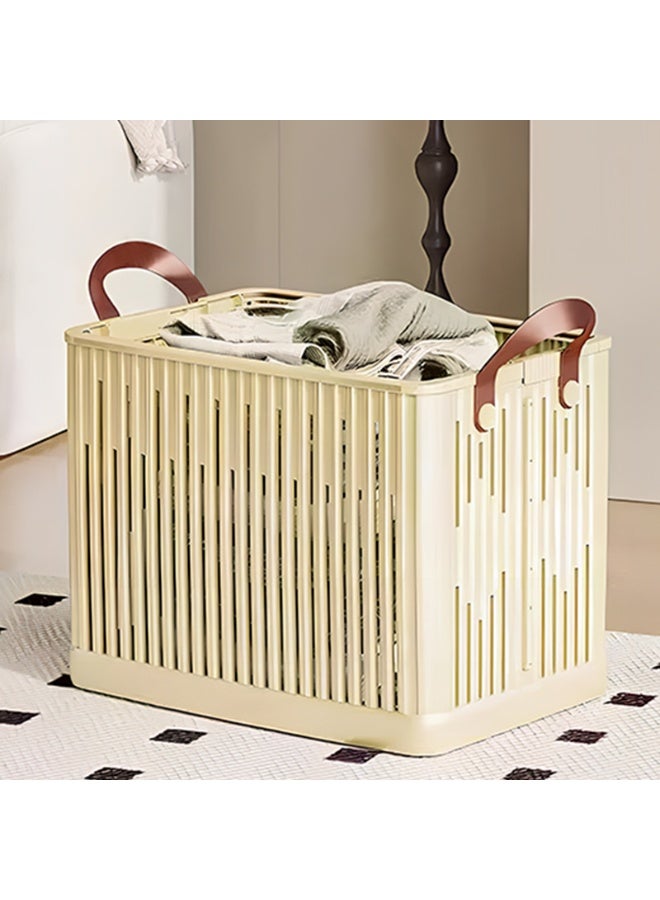 Noon East Medium Plastic Foldable Laundry Basket with Handle, Durable Ventilated Hamper for Bedroom Clothes, 35.6 x 26 x 32 cm, Cream - Image 1