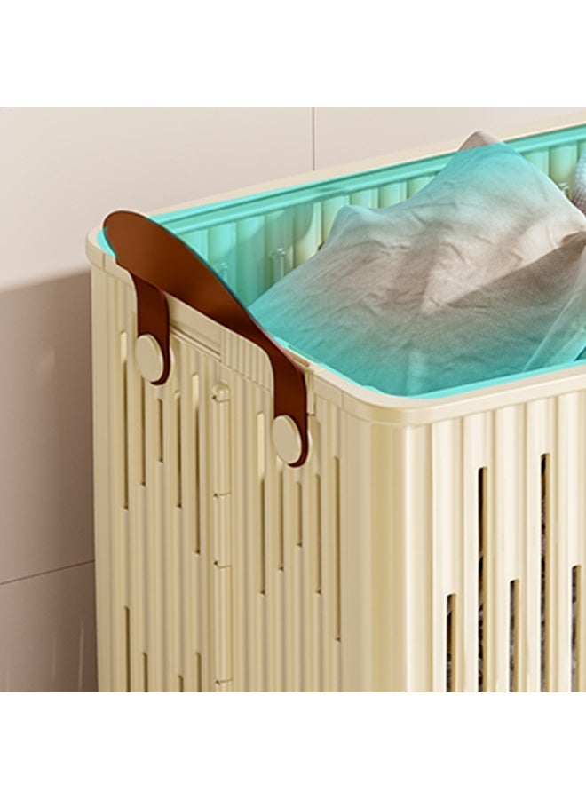 Noon East Medium Plastic Foldable Laundry Basket with Handle, Durable Ventilated Hamper for Bedroom Clothes, 35.6 x 26 x 32 cm, Cream - Image 5