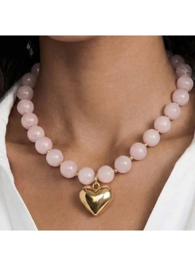 Sosha Elegance Amour Rose Quartz Beaded Heart Necklace