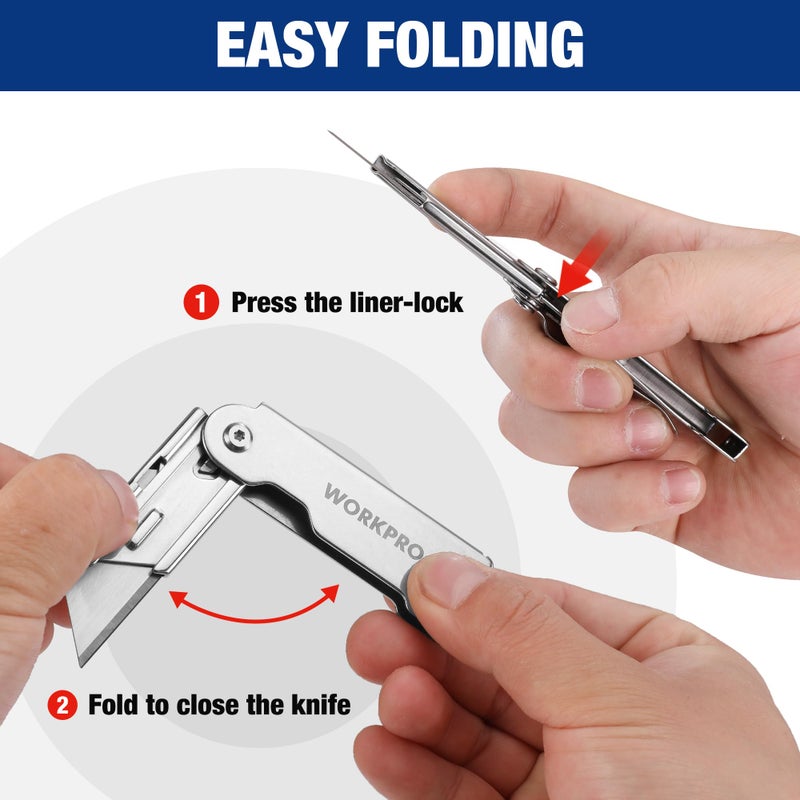 WORKPRO 3-Piece Quick Change Folding Pocket Utility Knife Set with Belt Clip - Image 5