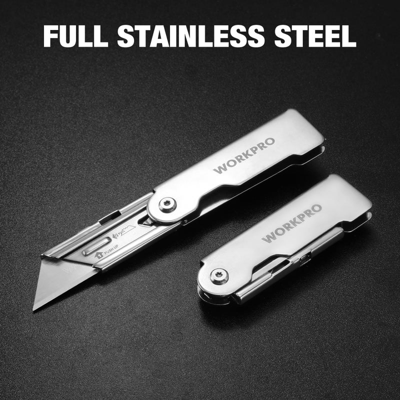 WORKPRO 3-Piece Quick Change Folding Pocket Utility Knife Set with Belt Clip - Image 3