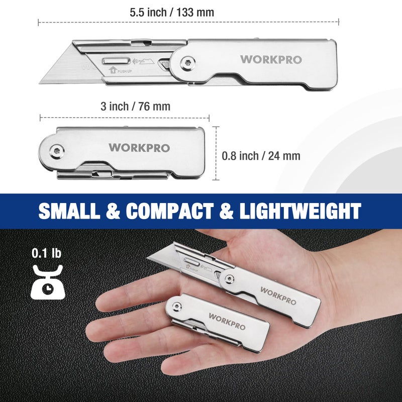 WORKPRO 3-Piece Quick Change Folding Pocket Utility Knife Set with Belt Clip - Image 4