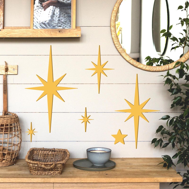 Easma 6 PCS Gold Star Wall Decor Iron Starburst Wall Decoration Retro Christmas Stars Art Signs Mid Century Modern Decor for Living Room Star Hangings Sculptures Golden Metal Art for Home Office Bedroom - Image 2