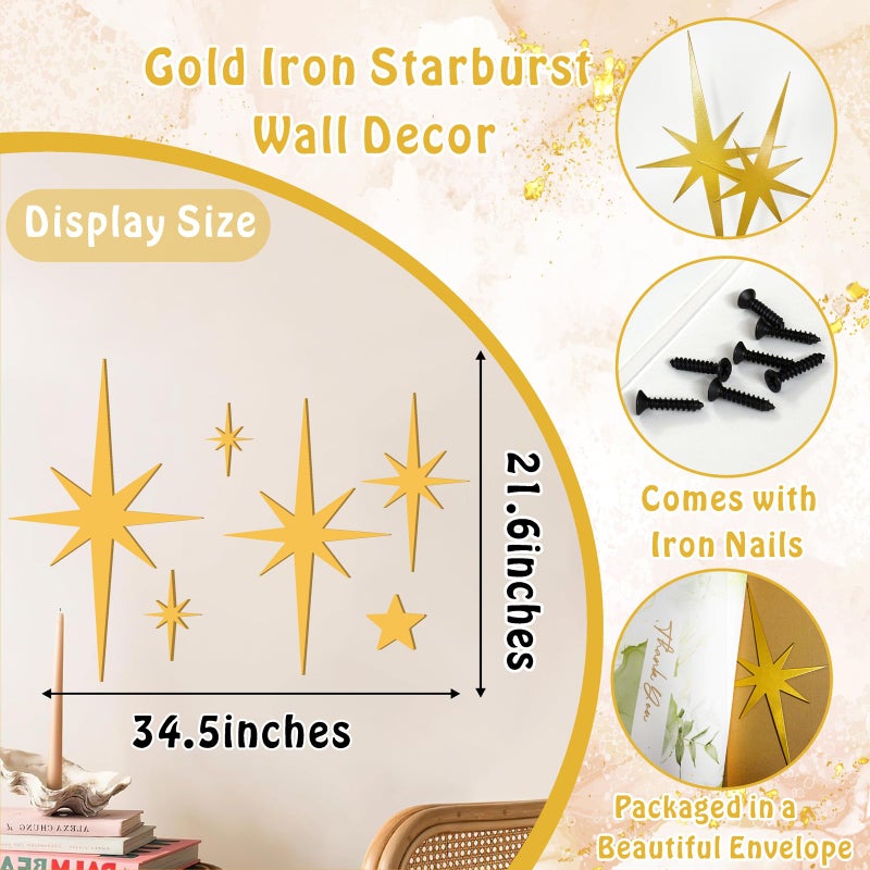 Easma 6 PCS Gold Star Wall Decor Iron Starburst Wall Decoration Retro Christmas Stars Art Signs Mid Century Modern Decor for Living Room Star Hangings Sculptures Golden Metal Art for Home Office Bedroom - Image 5