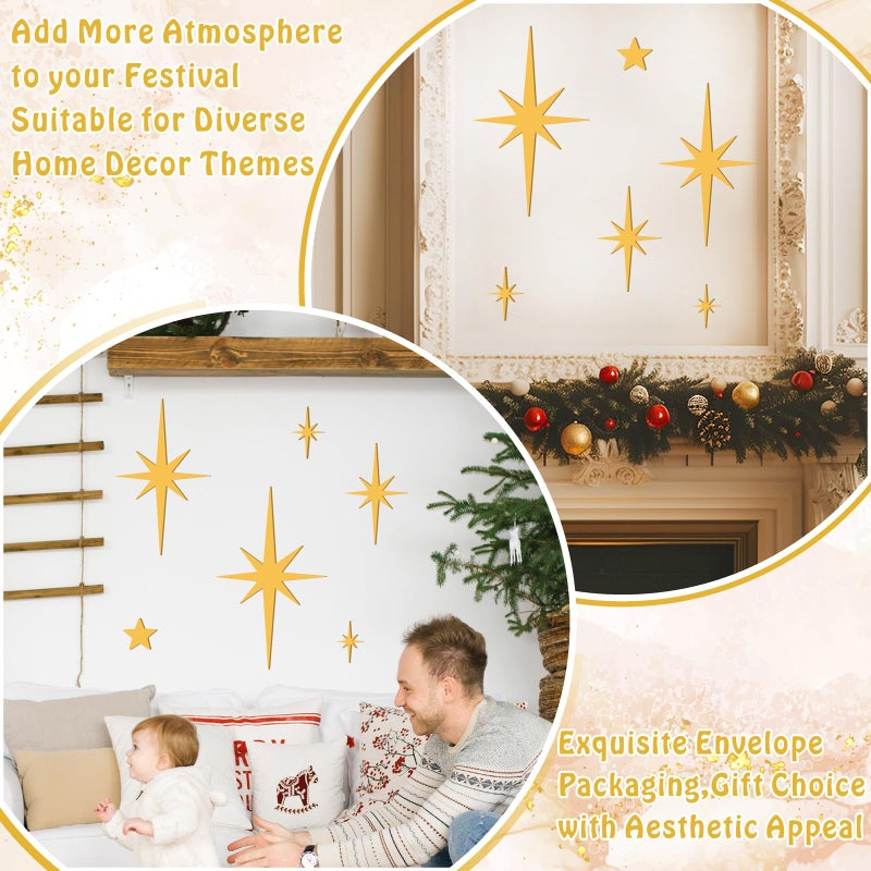 Easma 6 PCS Gold Star Wall Decor Iron Starburst Wall Decoration Retro Christmas Stars Art Signs Mid Century Modern Decor for Living Room Star Hangings Sculptures Golden Metal Art for Home Office Bedroom - Image 3