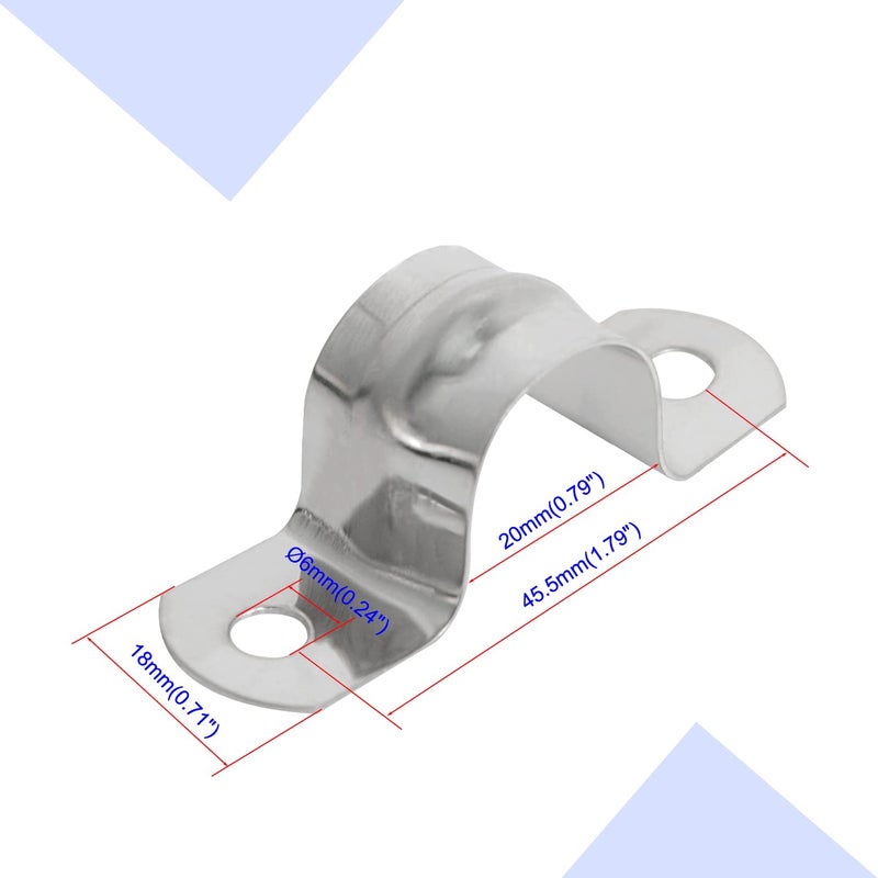 Aopin 20mm Rigid Pipe Strap Clamp 2 Holes Strap U Bracket Tube Strap Tension Clips 201 Stainless Steel, for Pipe Fixing, Silver, 20Pcs - Image 2