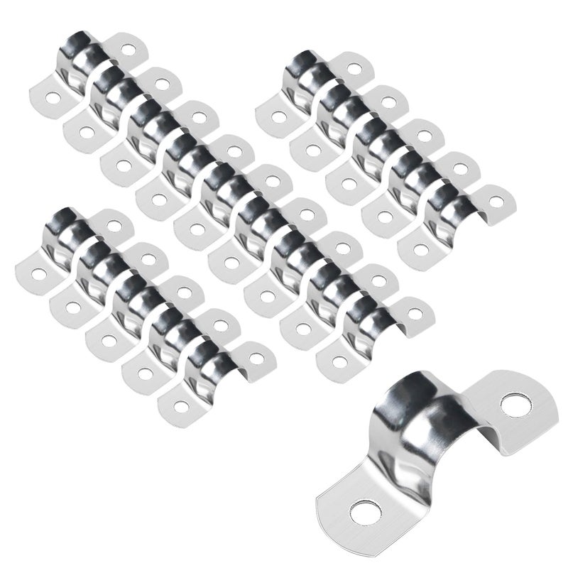 Aopin 20mm Rigid Pipe Strap Clamp 2 Holes Strap U Bracket Tube Strap Tension Clips 201 Stainless Steel, for Pipe Fixing, Silver, 20Pcs - Image 1