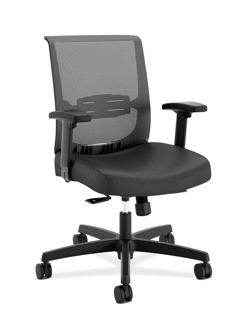 HON Convergence Ergonomic Office Chair Breathable Back Support Mesh Adjustable Arms Computer Chair with Lumbar Support Rolling Swivel Wheels Comfortable SynchroTilt Recline Vinyl Black