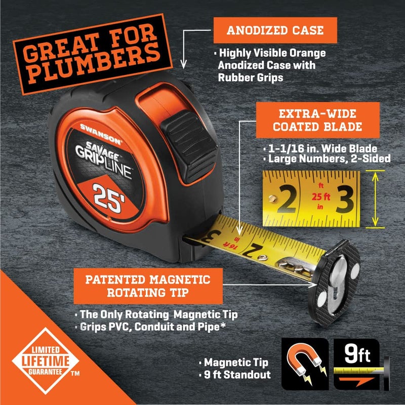 Swanson Tool Co. , Inc Swanson Tool SVGL25M1 25-Feet Magnetic Savage Grip Line Tape Measure - Image 3
