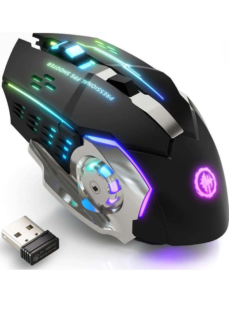 Wireless Gaming Mouse Bluetooth Mouse RGB Rechargeable 2.4G USB Cordless Computer Mice with 7 Color Backlit, 6 Buttons & Silent Click for Laptop, iPad, Mac OS, PC, Windows -Black - Image 1