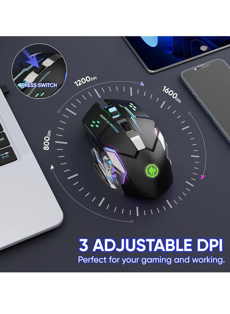 Wireless Gaming Mouse Bluetooth Mouse RGB Rechargeable 2.4G USB Cordless Computer Mice with 7 Color Backlit, 6 Buttons & Silent Click for Laptop, iPad, Mac OS, PC, Windows -Black - Image 4