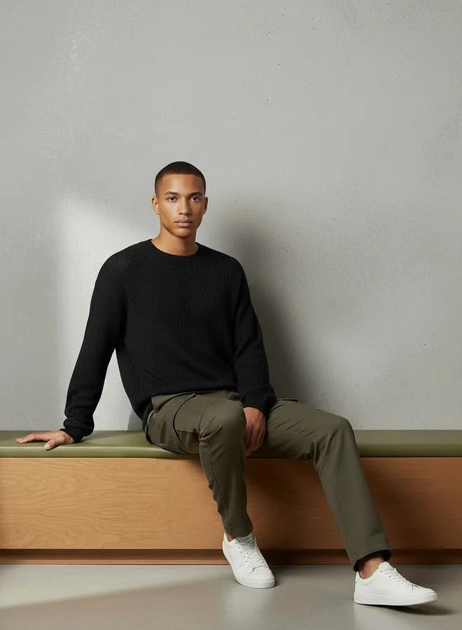 لي كوبر Lee Cooper Men Crew Neck Knit Texture Osaka Sweater