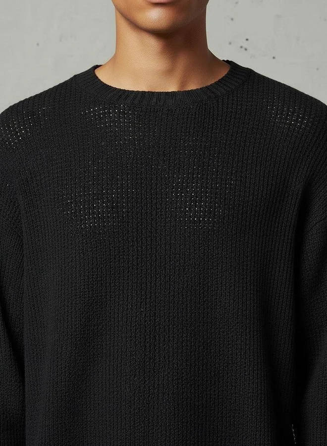 Lee Cooper BLACK Lee Cooper Men Crew Neck Knit Texture Osaka Sweater for Men | Best Price UAE