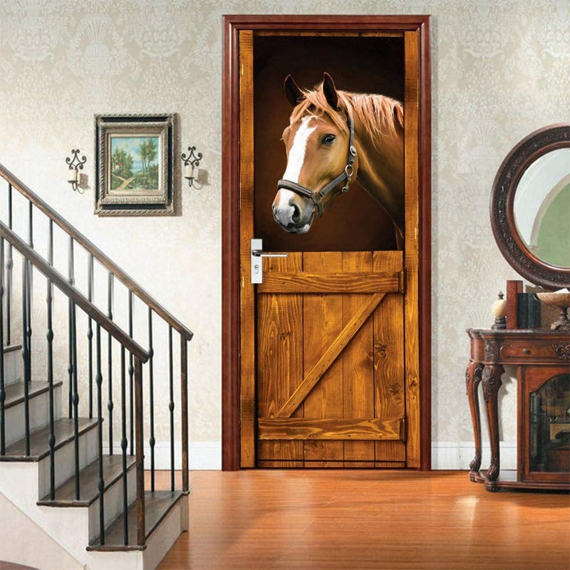 Creative Wooden Door Renovation 3D Door Sticker Wooden Door Horse Head Sticker Bedroom Study Bathroom Door Wall Sticker - Image 3