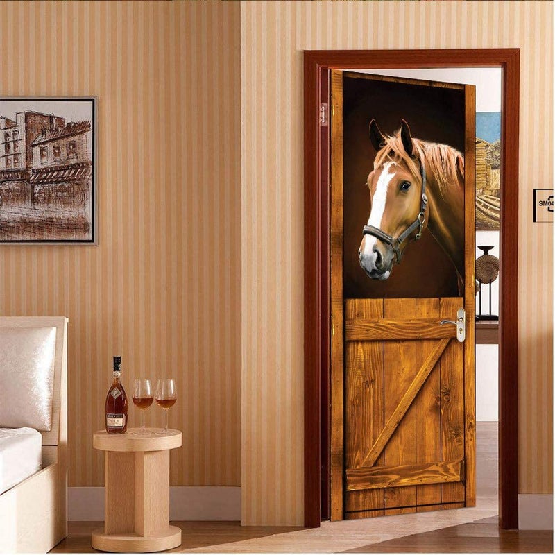 Creative Wooden Door Renovation 3D Door Sticker Wooden Door Horse Head Sticker Bedroom Study Bathroom Door Wall Sticker - Image 2