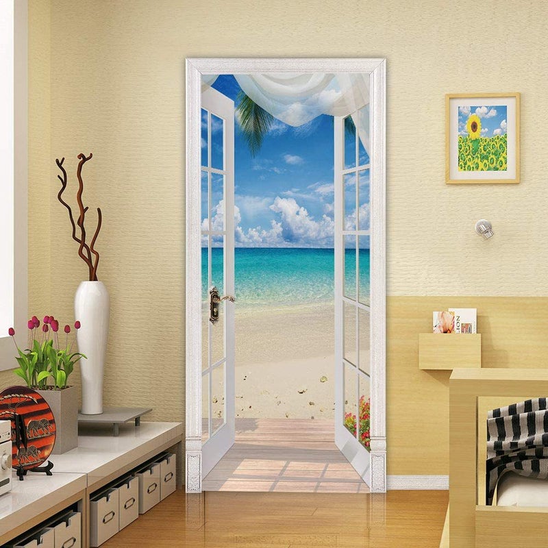 Creative Wooden Door Renovation 3D Door Sticker Wooden Door Horse Head Sticker Bedroom Study Bathroom Door Wall Sticker - Image 1