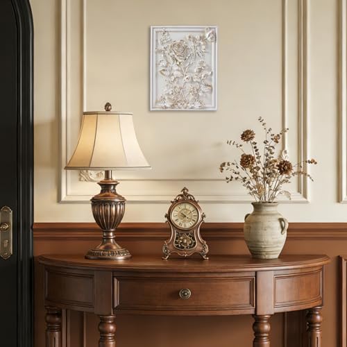 Kangce Vintage Wall Sculptures,Vintage Wall Decor,Antique Art Decor with Hand-Carved Rose Pattern,Ornate Victorian Home Decor,for Living Room, Bedroom,Hallway Gallery,Rectangular,Off-White and Gold - Image 3