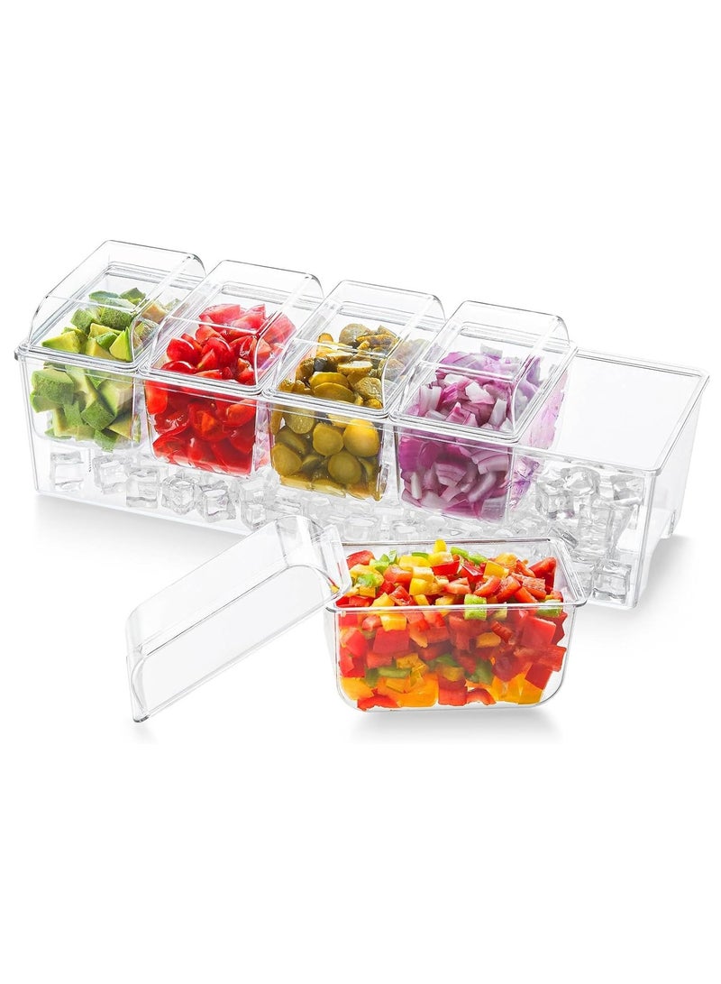 Relex Ice Chilled Condiment Caddy with 5 Containers, Condiment Server with Separate Lids, Serving Tray Platter with Removable Dishes for Fruit, Salad, Taco, Party Garnish  - Image 1