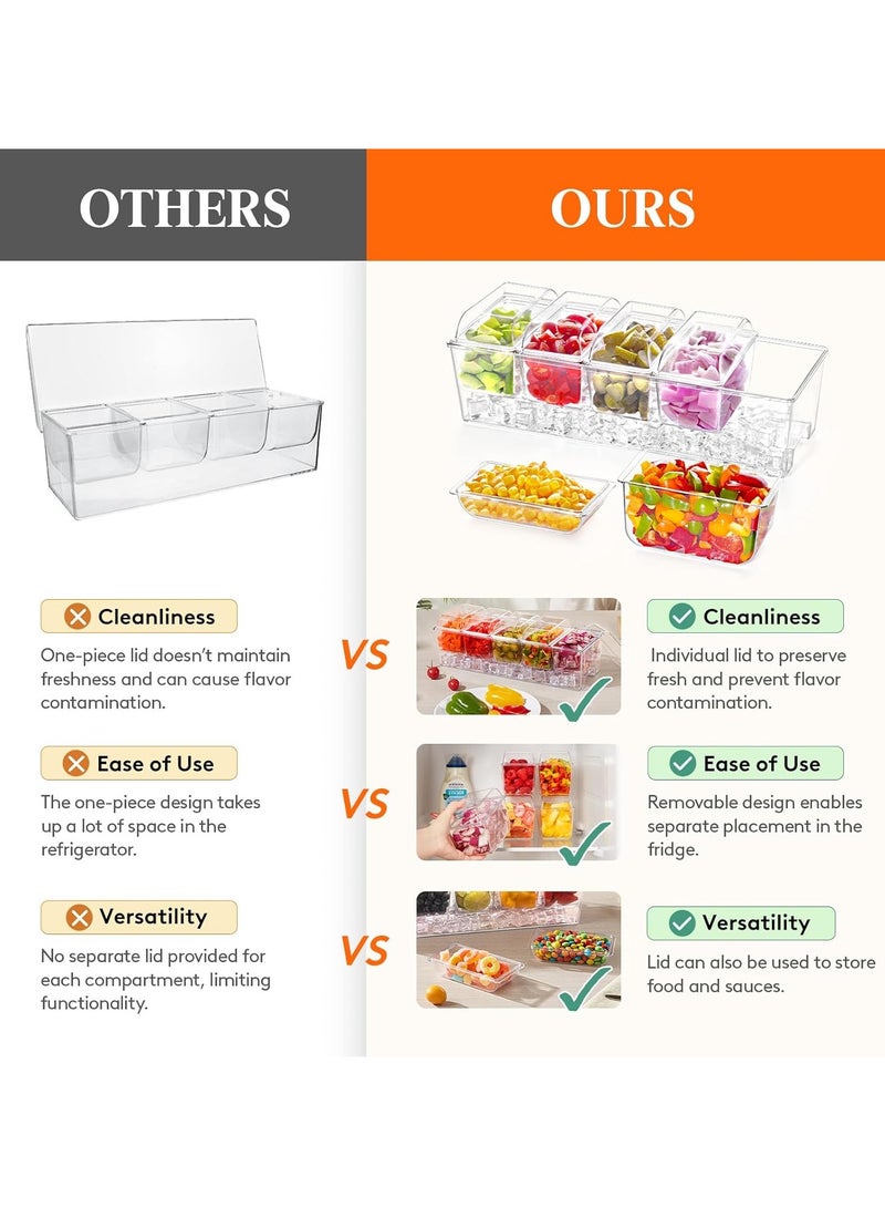 Relex Ice Chilled Condiment Caddy with 5 Containers, Condiment Server with Separate Lids, Serving Tray Platter with Removable Dishes for Fruit, Salad, Taco, Party Garnish  - Image 2