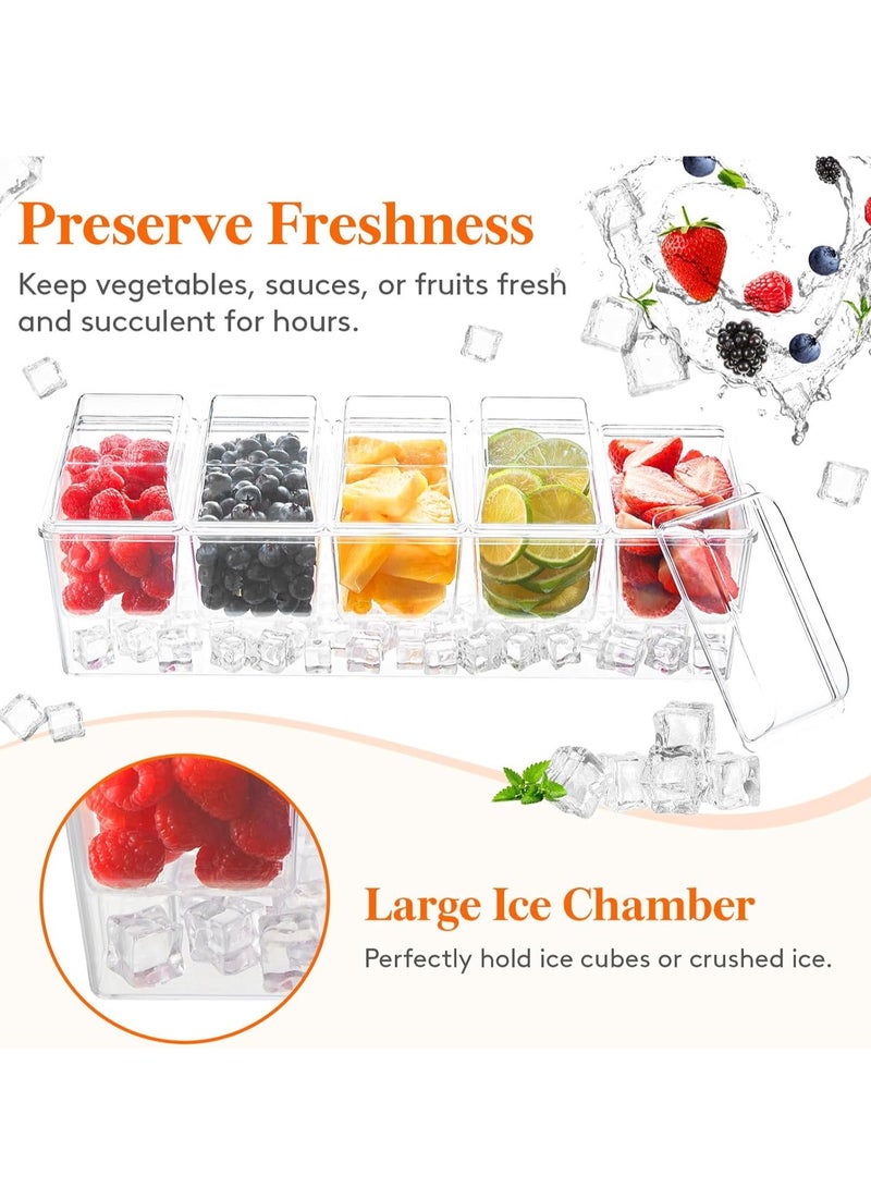 Relex Ice Chilled Condiment Caddy with 5 Containers, Condiment Server with Separate Lids, Serving Tray Platter with Removable Dishes for Fruit, Salad, Taco, Party Garnish  - Image 4