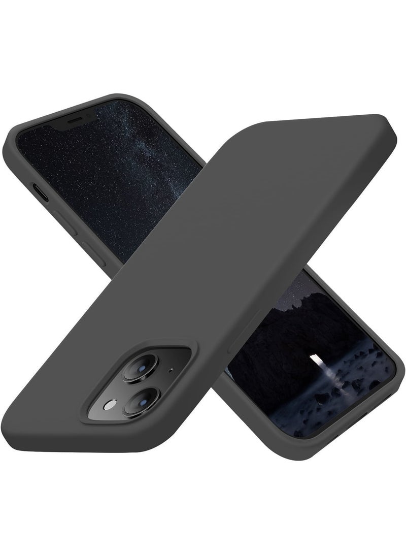 Compatible with iPhone 13/14/15 Case 6.1 Inch Slim Liquid Silicone 4 Layers Soft Gel Rubber Shockproof Protective Phone Case with Anti Scratch Microfiber Lining (Dark Grey)