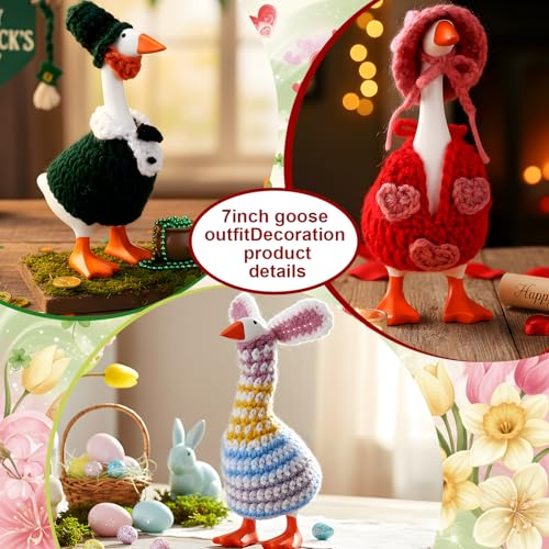 Shinylin 3 Set 7 Inch St Patricks Day Desk Goose Outfits Shamrocks Bunny Small Porch Goose Costumes Combination Porch Geese Outfits Cute and Funny Geese Clothes for Magnetic Statue - Image 5