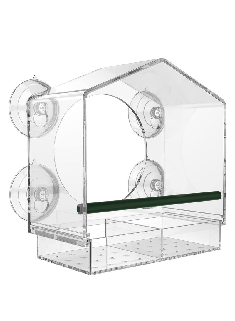 KASTWAVE مد feeder للطيور للنوافذ الخارجية، شكل السقف شفاف أكريليك معلّق مع 4 أكواب شفط قوية إضافية وصينية بذور، لتزيين منزلك مع الطيور البرية الجميلة - Image 2