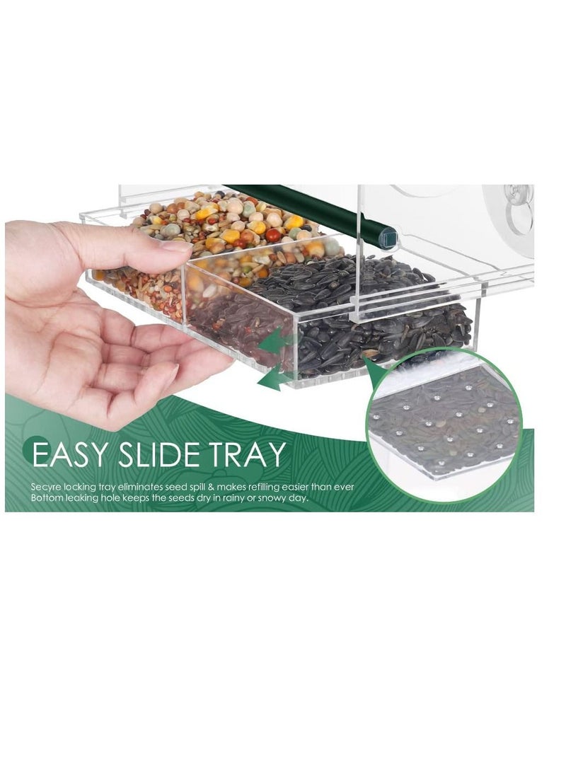 KASTWAVE مد feeder للطيور للنوافذ الخارجية، شكل السقف شفاف أكريليك معلّق مع 4 أكواب شفط قوية إضافية وصينية بذور، لتزيين منزلك مع الطيور البرية الجميلة - Image 3