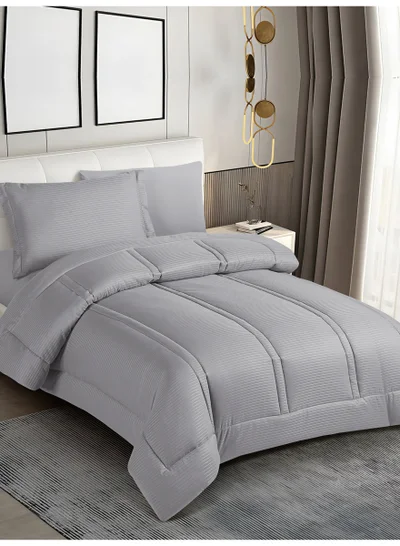 Donetella Bedding Comforter Set Single  Size, 4-Pcs Bed Set Fits 120x200 Cms -Hotel Striped  Bedding Set-All Season- Brushed Microfiber (طقم مفرش سرير فندقي)