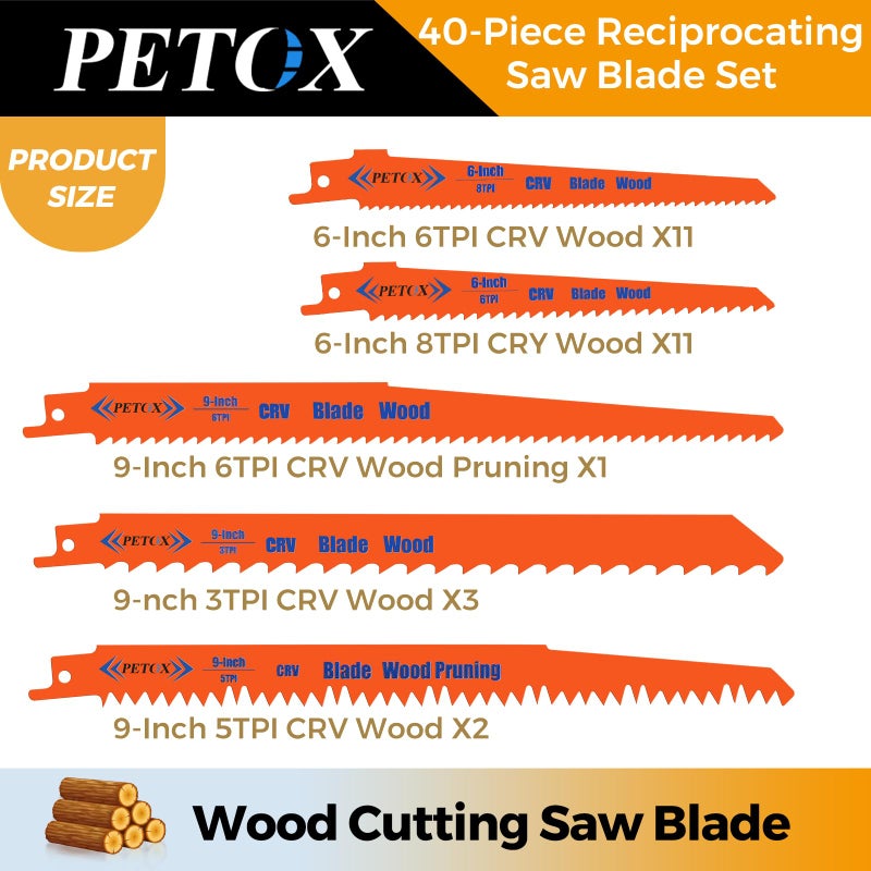 PETOX 40-Piece Reciprocating Saw Blades Set, Metal Wood Plastic cutting Saw Blades with Organizer Pouch, fit DeWalt Bosch Makita Milwaukee Porter-Cable Ryobi Ridgid Black&Decker Skil Craftsman Sawsall - Image 2