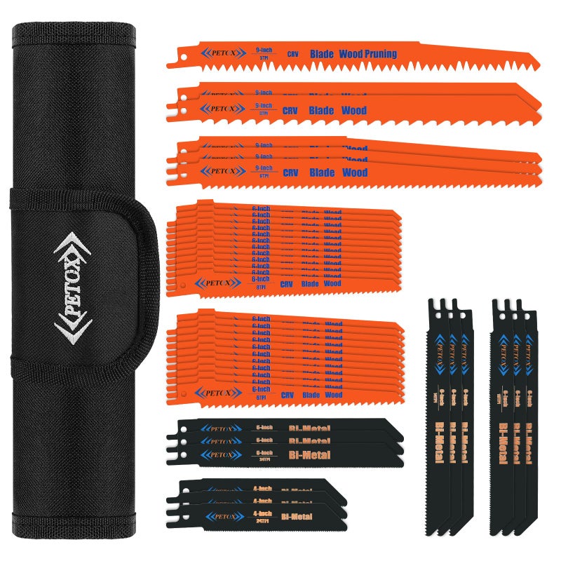 PETOX 40-Piece Reciprocating Saw Blades Set, Metal Wood Plastic cutting Saw Blades with Organizer Pouch, fit DeWalt Bosch Makita Milwaukee Porter-Cable Ryobi Ridgid Black&Decker Skil Craftsman Sawsall - Image 1