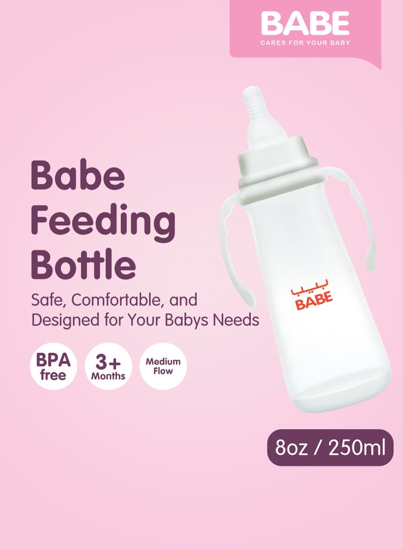 Babe Baby Feeding Bottle with Handle – 250ml | Safe & Easy Grip (White) - 8 oz - Image 3