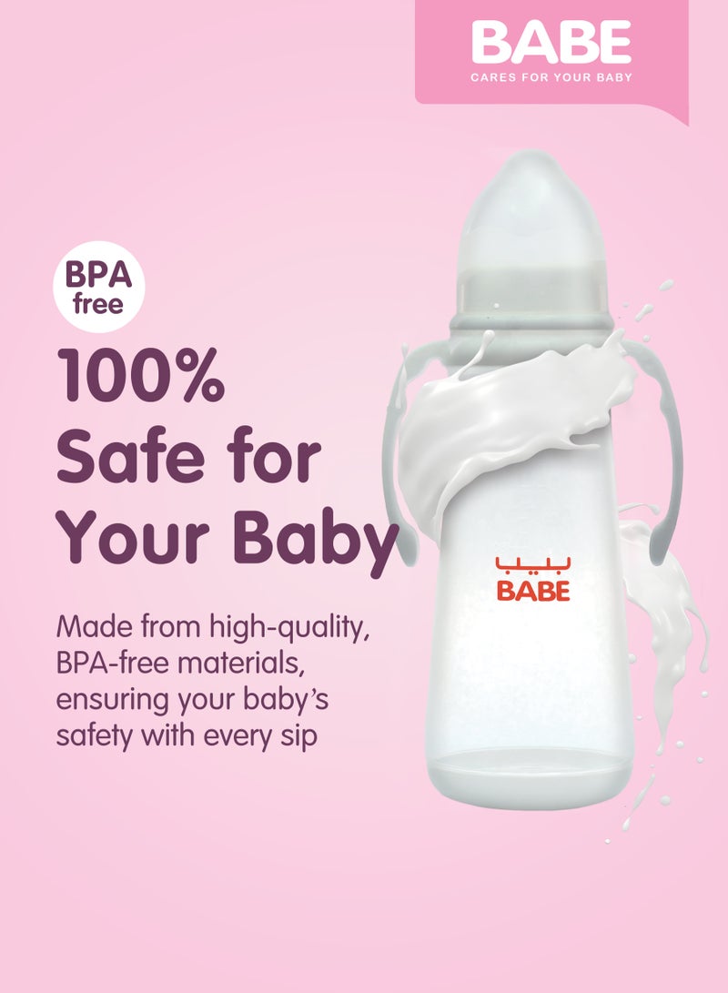 Babe Baby Feeding Bottle with Handle – 250ml | Safe & Easy Grip (White) - 8 oz - Image 4