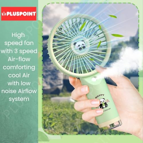 PLUSPOINT Panda Portable Fan, Powerful Hand Fan with Spray Mist Air Cute Design 3 Speed Personal Small Desk Fan, Lightweight Rechargeable USB Handheld Fan for Girls, Women, Men, Kids, Indoor, Outdoor - Image 4