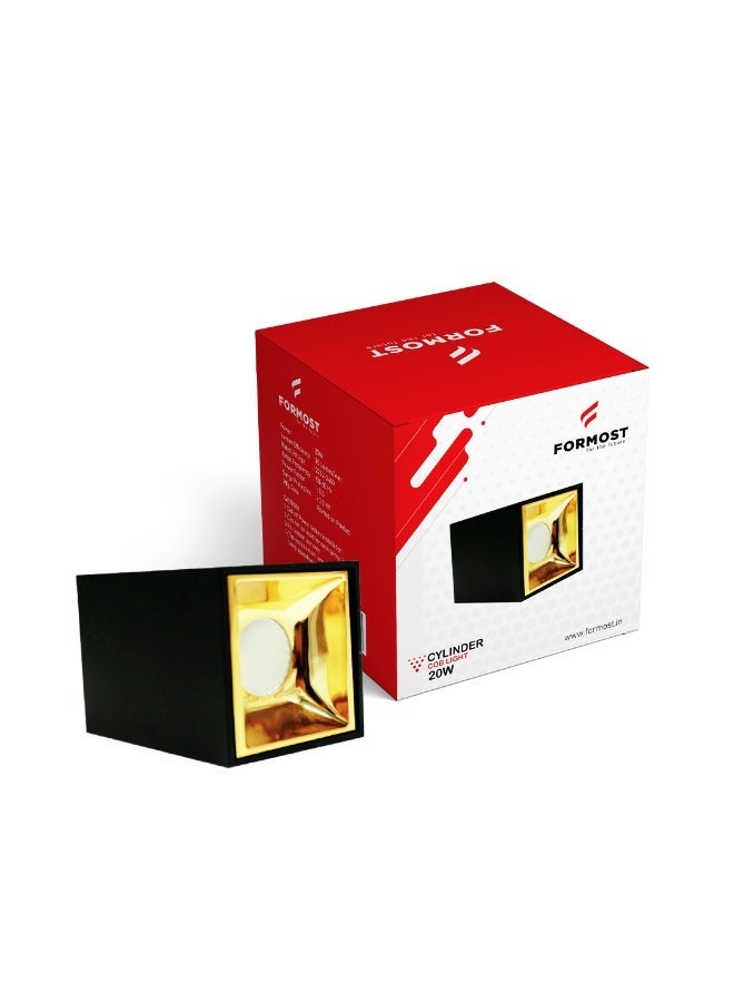 فورموست Formost 20W COB LED Cylinder Square Wall Light | Surface Mounted Modern Spotlight | High Brightness Indoor Wall Lamp | Energy Saving | Black & Gold Finish | Made in India - Image 1