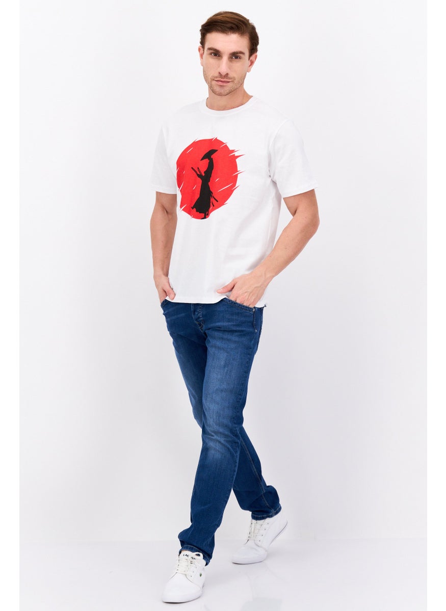 YOTO - Men Crew Neck Short Sleeve Printed T-shirts, White - Image 1