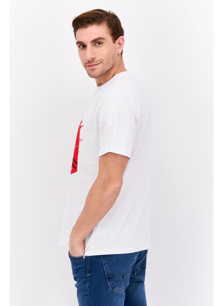 YOTO - Men Crew Neck Short Sleeve Printed T-shirts, White - Image 1