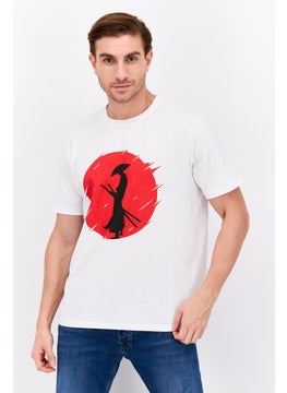 Men Crew Neck Short Sleeve Printed T-shirts, White