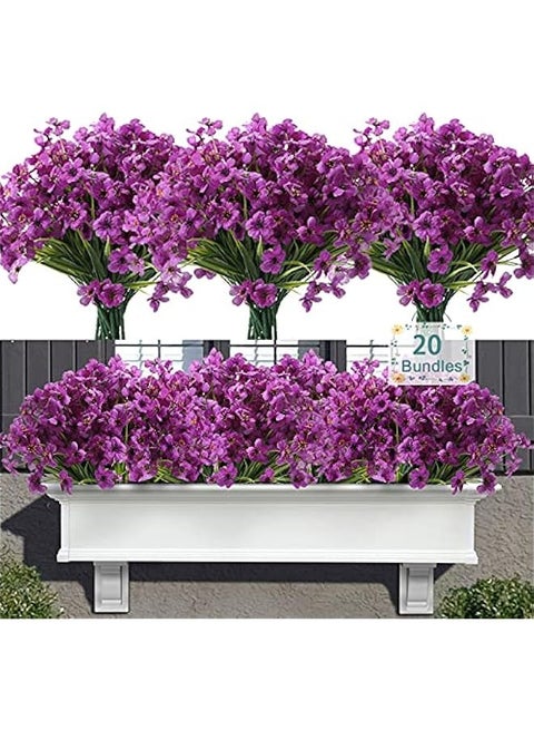 مجموعة من 20 زهرة صناعية للاستخدام الخارجي، زهور صناعية مقاومة للأشعة فوق البنفسجية مع نباتات بلاستيكية، زهور حريرية صناعية لصندوق النافذة الخارجية والشرفة الأمامية والديكور -