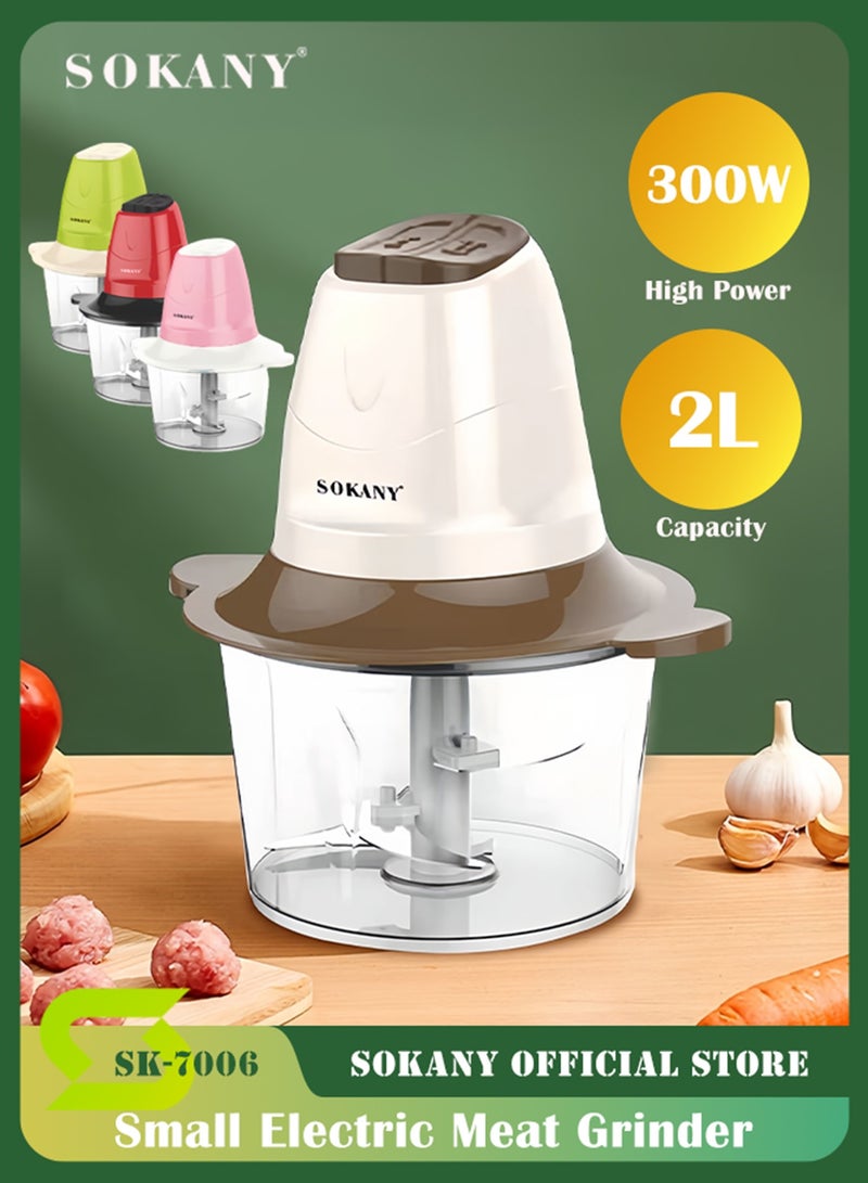 سوكاني خلاط ومحضرة طعام كومبو، مفرمة طعام كهربائية، مفرمة طعام كهربائية، تقشير الثوم وعصره، مطحنة طعام صغيرة لطحن اللحوم مع أكواب سعة 2 لتر سهلة الاستخدام والتنظيف، SK-7006 (متعدد الألوان) - Image 1