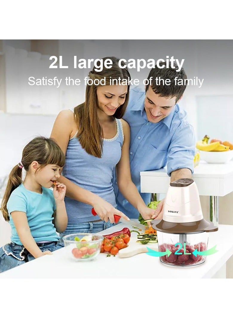 سوكاني خلاط ومحضرة طعام كومبو، مفرمة طعام كهربائية، مفرمة طعام كهربائية، تقشير الثوم وعصره، مطحنة طعام صغيرة لطحن اللحوم مع أكواب سعة 2 لتر سهلة الاستخدام والتنظيف، SK-7006 (متعدد الألوان) - Image 2