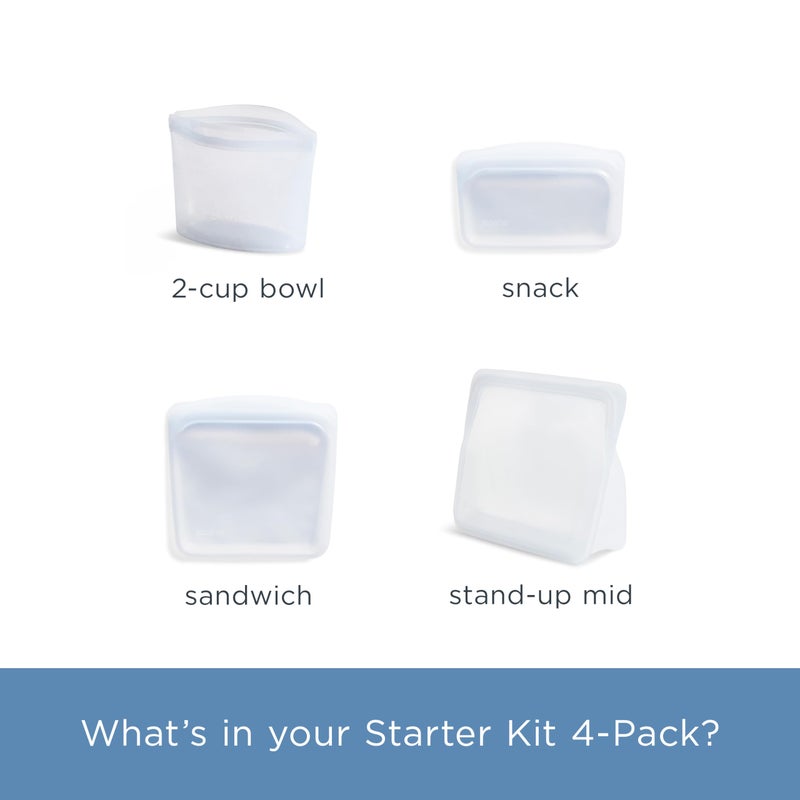 Stasher Silicone Reusable Storage Bags, 4-Pack Starter Kit, Reusable Freezer Bags, Microwave, Dishwasher, Oven Safe, Sous Vide, Premium Lunch Containers, Eco Friendly, Food Storage Bags, Clear - Image 2