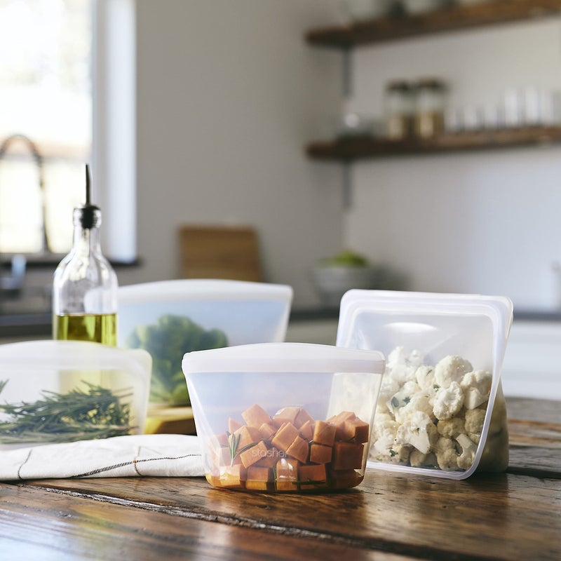 Stasher Silicone Reusable Storage Bags, 4-Pack Starter Kit, Reusable Freezer Bags, Microwave, Dishwasher, Oven Safe, Sous Vide, Premium Lunch Containers, Eco Friendly, Food Storage Bags, Clear - Image 3