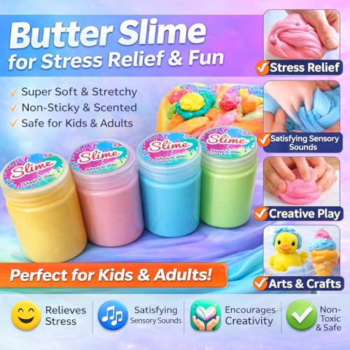 LAALIYA Lemon Scented Butter Slime for Kids (2 Pack, 300g) – Super Soft, Non-Toxic & Fluffy Sensory Toy – Stretchy Stress Relief Slime Kit for Boys & Girls Age 3-10 Years - Image 3
