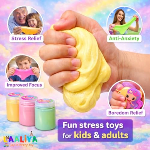 LAALIYA Lemon Scented Butter Slime for Kids (2 Pack, 300g) – Super Soft, Non-Toxic & Fluffy Sensory Toy – Stretchy Stress Relief Slime Kit for Boys & Girls Age 3-10 Years - Image 5