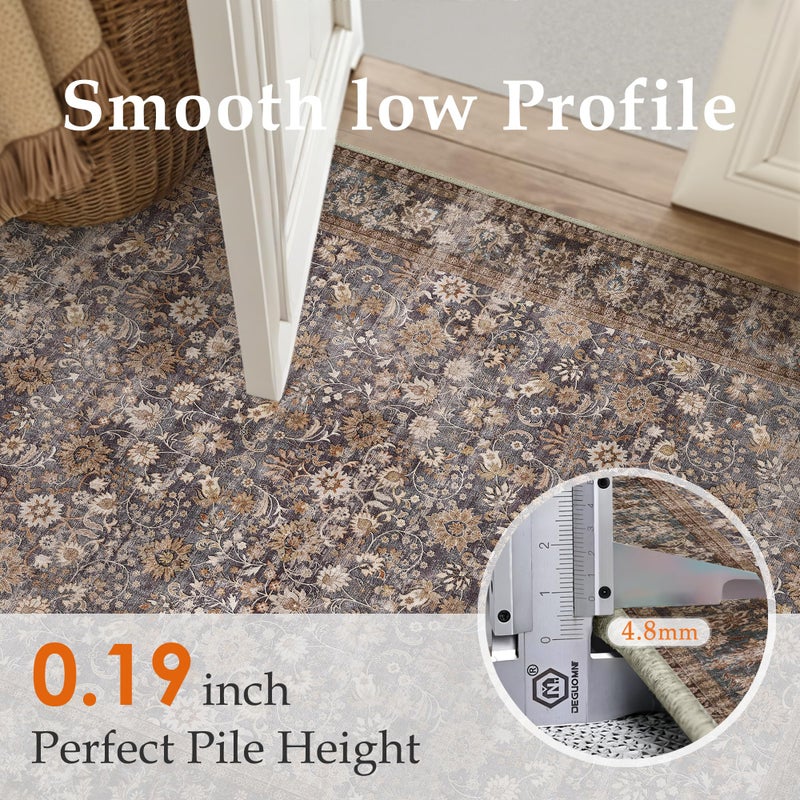 HUGEAR 6x9 Machine Washable Rugs Tradition Brown Hallway Large Area Rug Indoor Accent Rug Floral Low Pile Carpet Soft Throw Aesthetic Rug Bedroom Living Room Office Dining Room Kitchen Laundry Room - Image 4