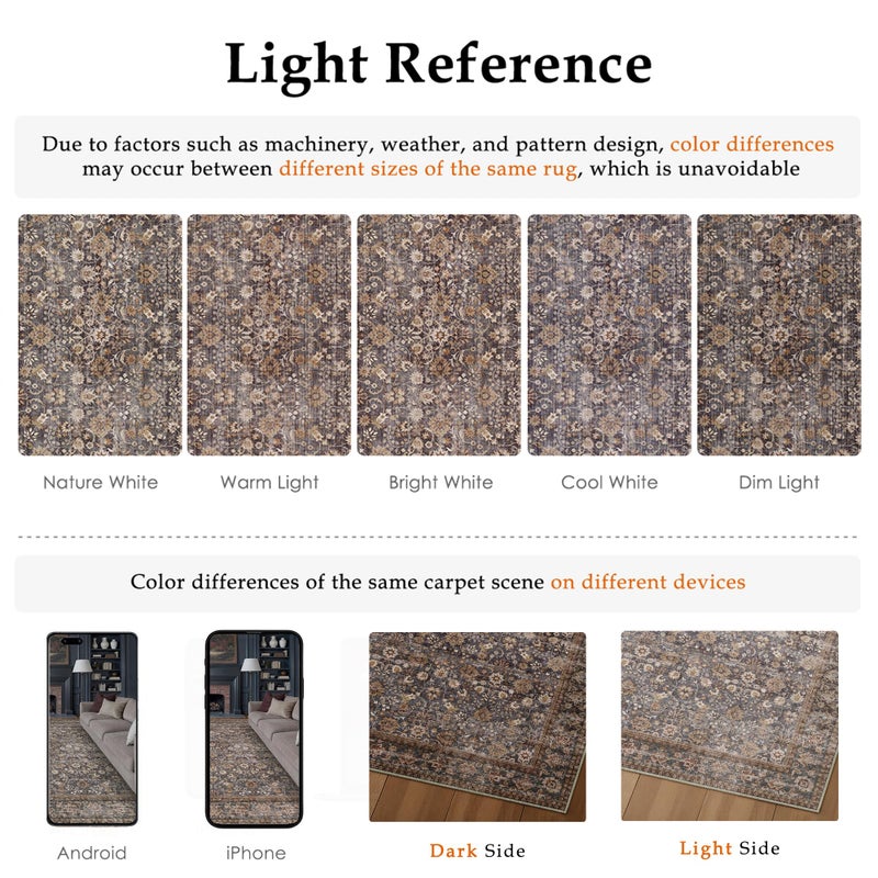 HUGEAR 6x9 Machine Washable Rugs Tradition Brown Hallway Large Area Rug Indoor Accent Rug Floral Low Pile Carpet Soft Throw Aesthetic Rug Bedroom Living Room Office Dining Room Kitchen Laundry Room - Image 5