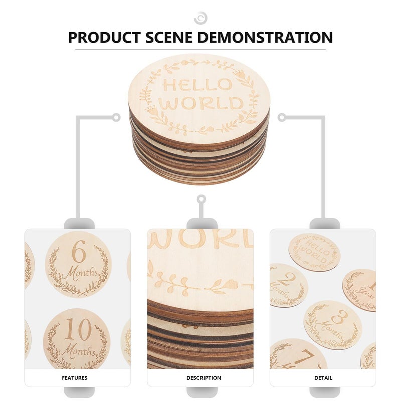 14 Pcs Wooden Growth Milestone Cards For Newborn Baby Monthly Photo Props Gender Neutral Set - Image 4