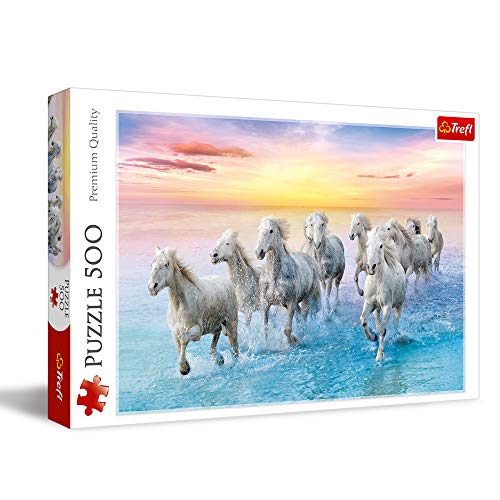 Trefl Galloping White Horses 500 Piece Jigsaw Puzzle Red 19x13 Print DIY Puzzle Creative Fun Classic Jigsaw for Adults and Children from 10 Years Old - Image 1