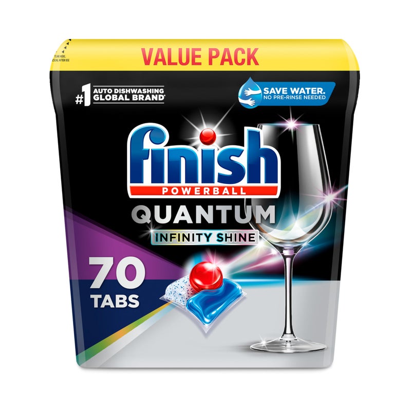 Finish Quantum Infinity Shine Dishwasher Pods, No Pre-Rinse Dishwasher Detergent Soap Removes 24HR Dried-On Stain and Grease, Leaving a Virtually Spotless Shine, 70 Count - Image 1